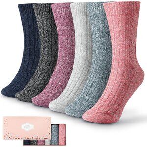 Wool Blend Thermal Crew Socks Vintage Fuzzy Warm Winter Comfy Casual